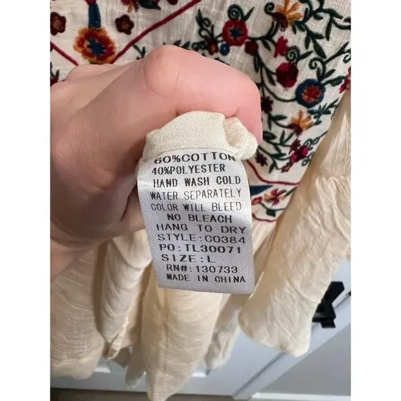 Umgee The Hanna Embroidered Ivory Boho‎ Mini Festival Dress Cottagecore Sz L - Picture 8 of 12
